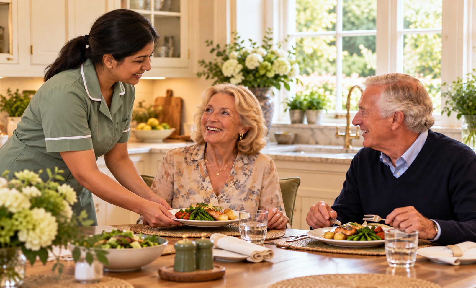 Fresh lunch prepared with an older couple