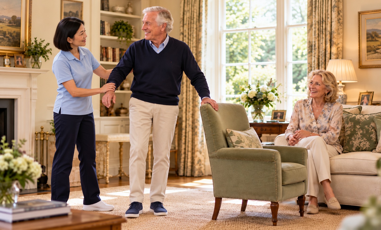 A nurse listening to a client at home