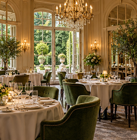 Refined restaurant setting with elegantly laid tables